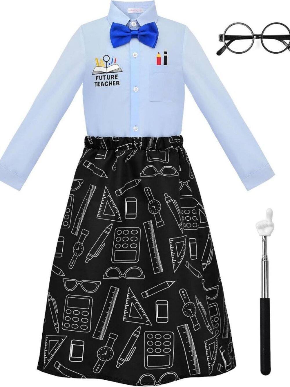 Chic Girls Teacher Costume with Glasses & Pointer Stick - Fun Dress Up Outfit